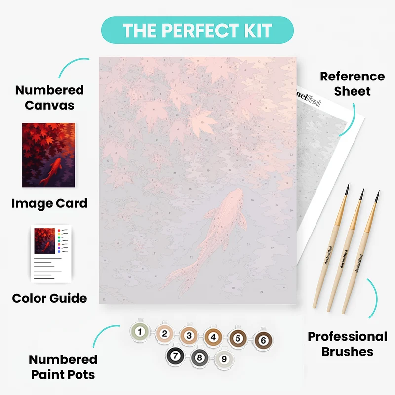 Koi Beneath Red Maple - Paint by Numbers Kit
