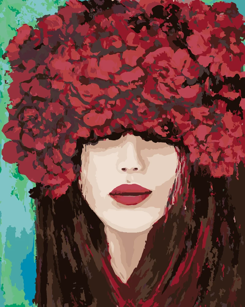 Diamond painting - GESICHT MIT ROTEN ROSEN