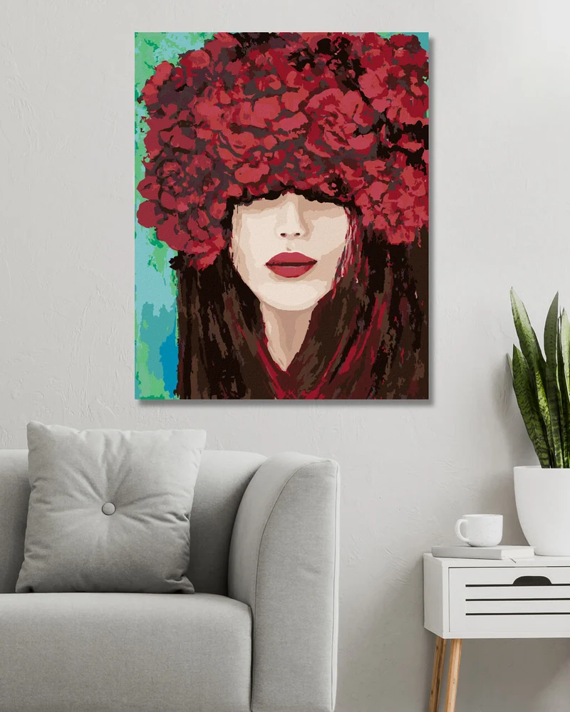 Diamond painting - GESICHT MIT ROTEN ROSEN