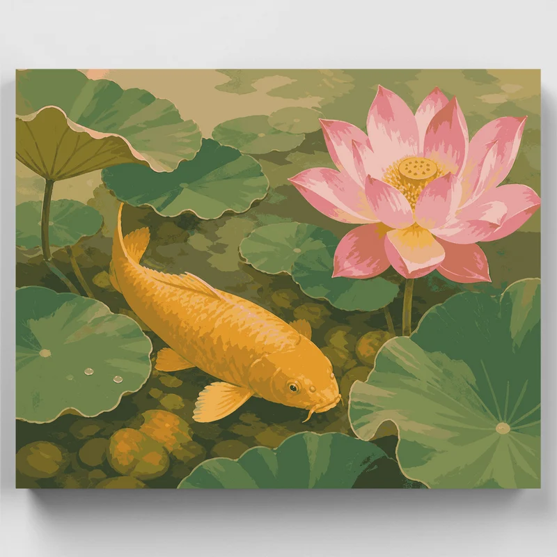 Golden Koi and Lotus - Paint by Numbers Kit