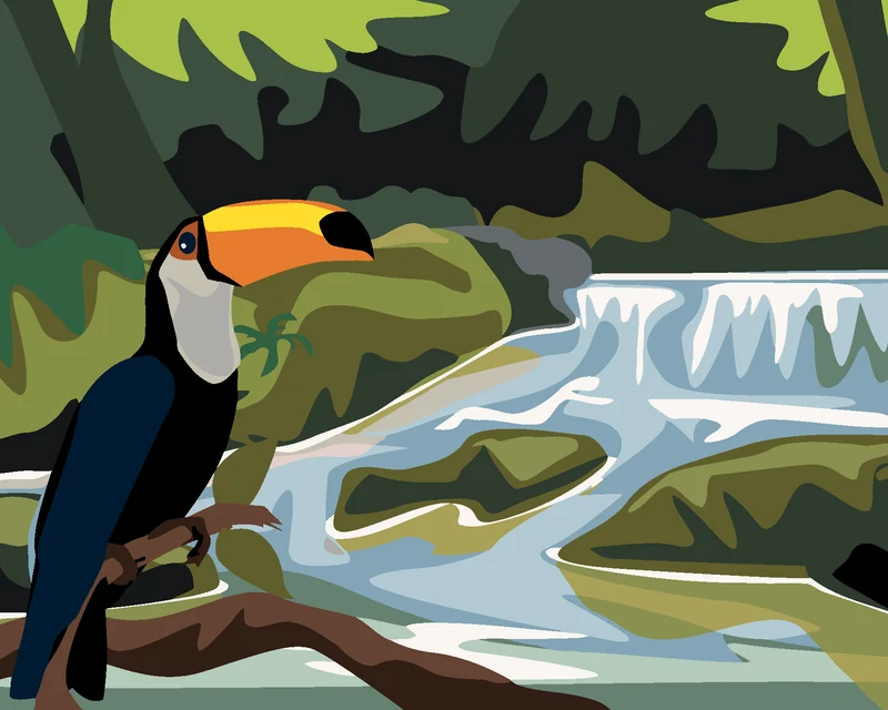 Diamond painting - TUKAN MIT WASSERFALL