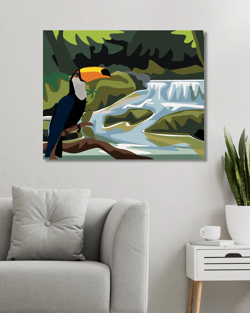 Diamond painting - TUKAN MIT WASSERFALL
