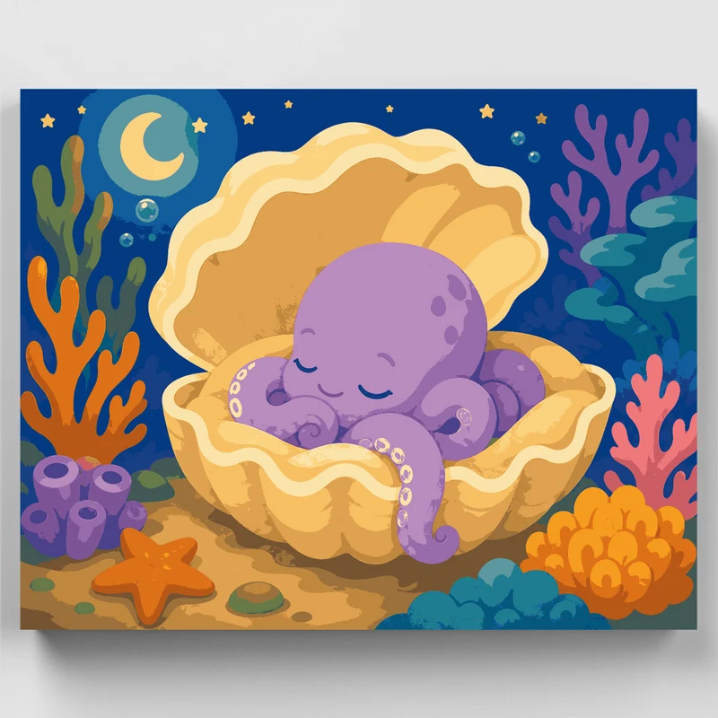 Sleepy Clam Shell Octopus - Paint by Numbers Kit