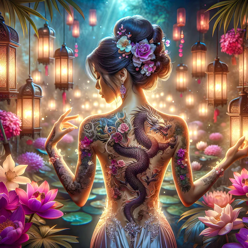 5D Diamond Painting – Drachenlicht im Blütenhain