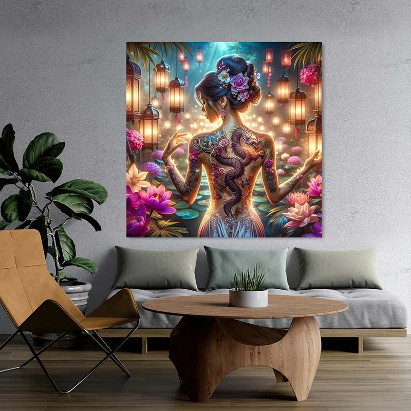 5D Diamond Painting – Drachenlicht im Blütenhain