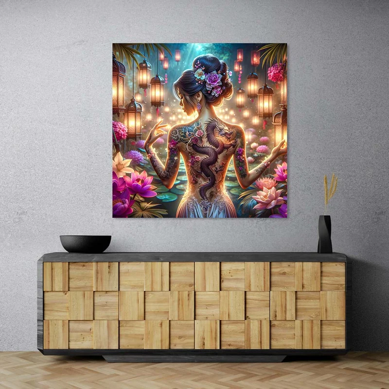 5D Diamond Painting – Drachenlicht im Blütenhain