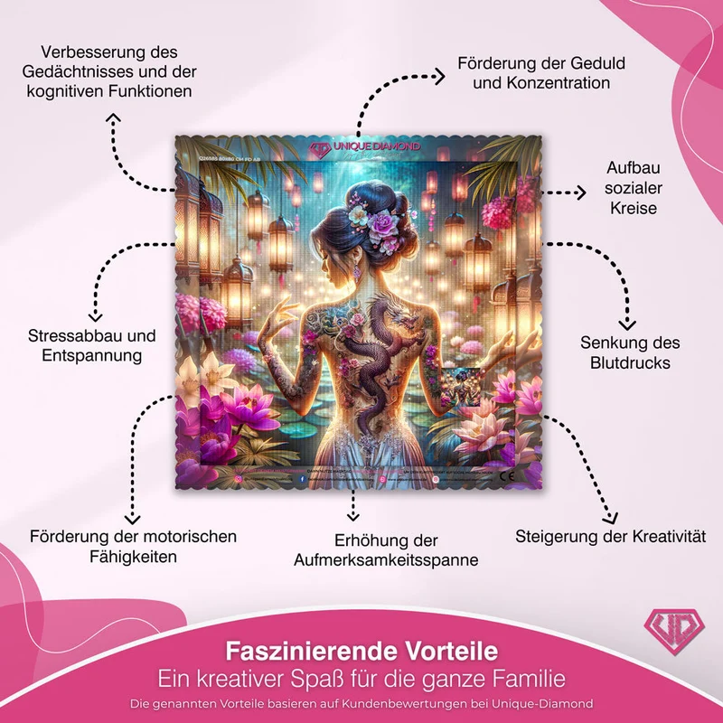 5D Diamond Painting – Drachenlicht im Blütenhain