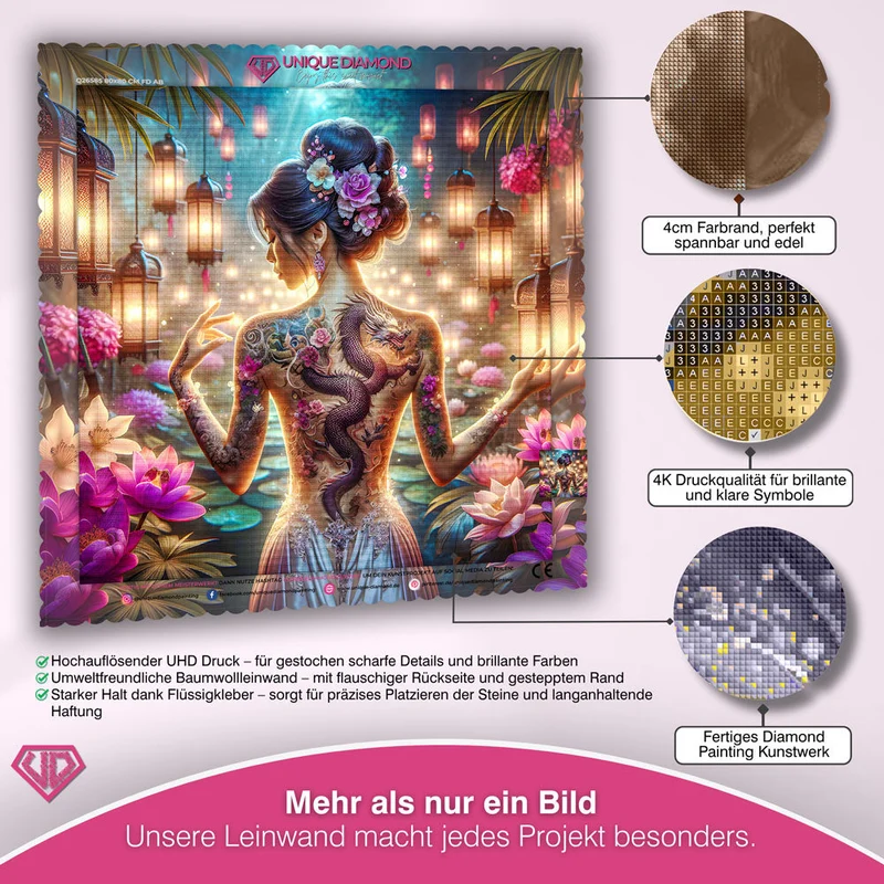 5D Diamond Painting – Drachenlicht im Blütenhain