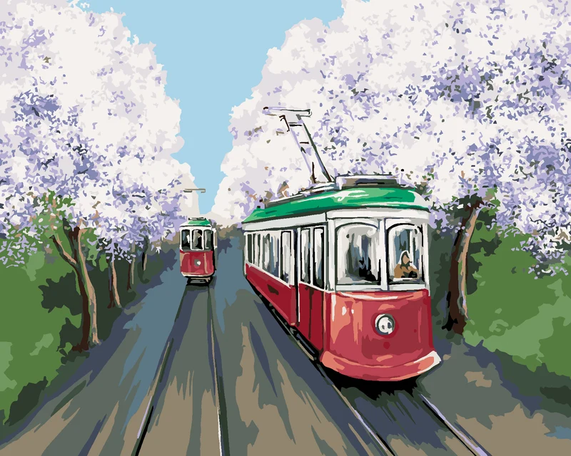 Diamond painting - STRASSENBAHNEN IN DER KIRSCHENALLEE