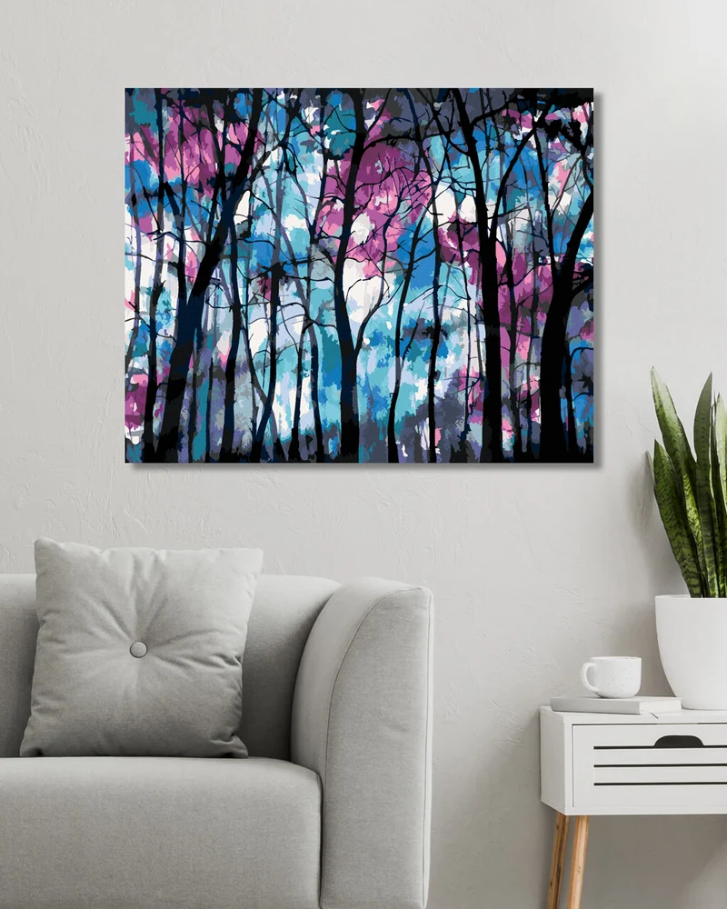 Diamond painting - DUNKLER WALD MIT BLAU-VIOLETTEM HIMMEL