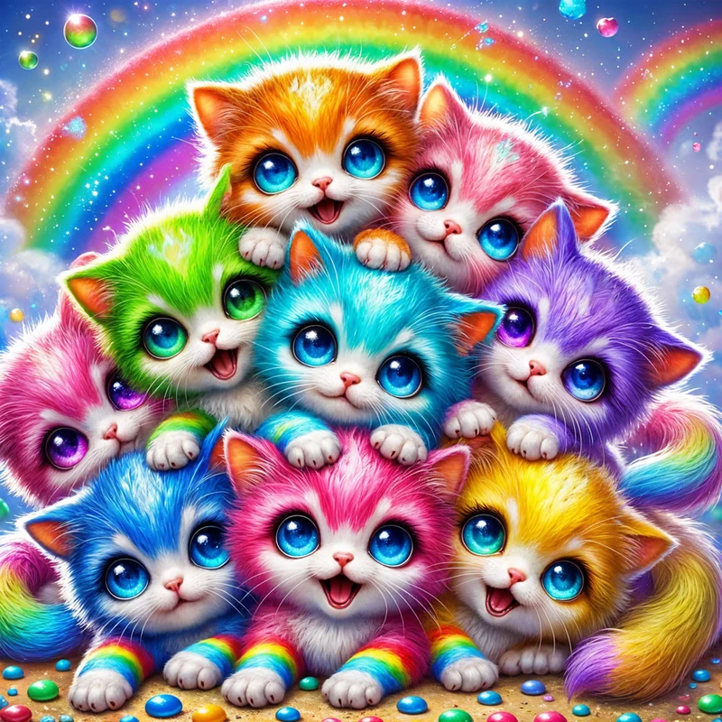 5D Diamond Painting – Rainbow Purrfection