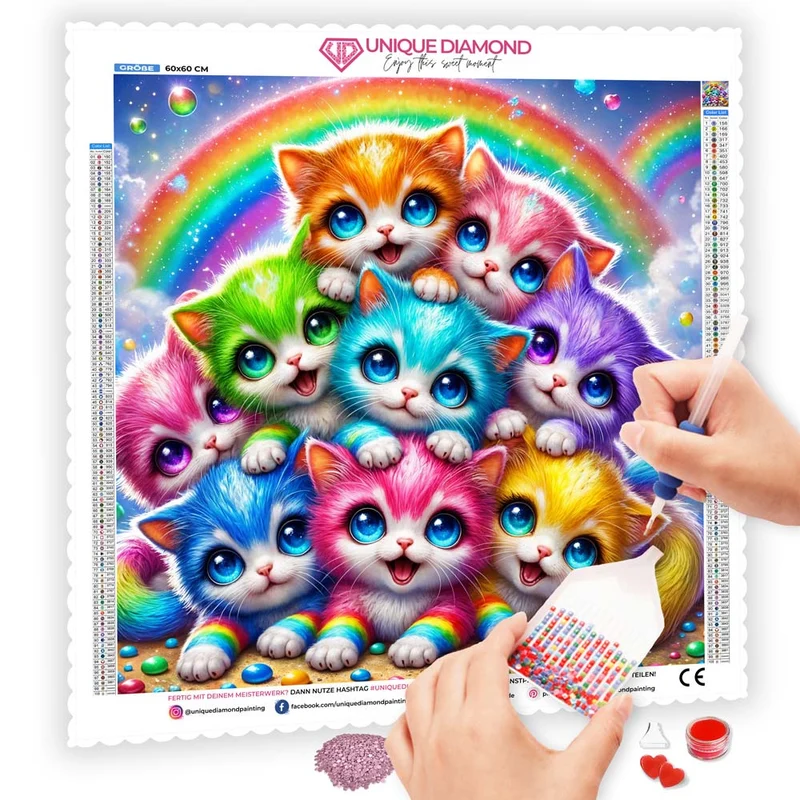 5D Diamond Painting – Rainbow Purrfection