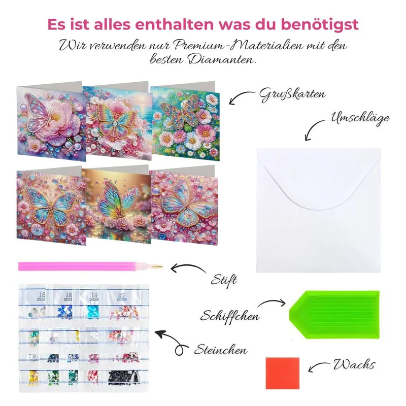 5D Diamond Painting Grußkarten – Glanzvolle Schmetterlingszauber