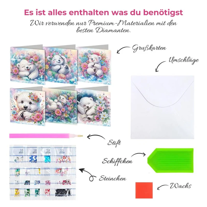 5D Diamond Painting Grußkarten – Kuschelige Eisbären
