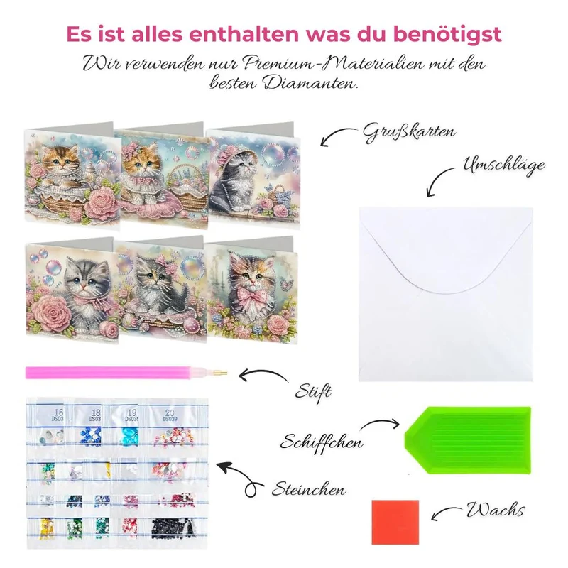 5D Diamond Painting Grußkarten – Kätzchenzauber