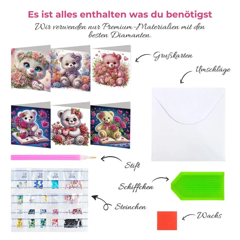 5D Diamond Painting Grußkarten – Liebenswerte Teddybären