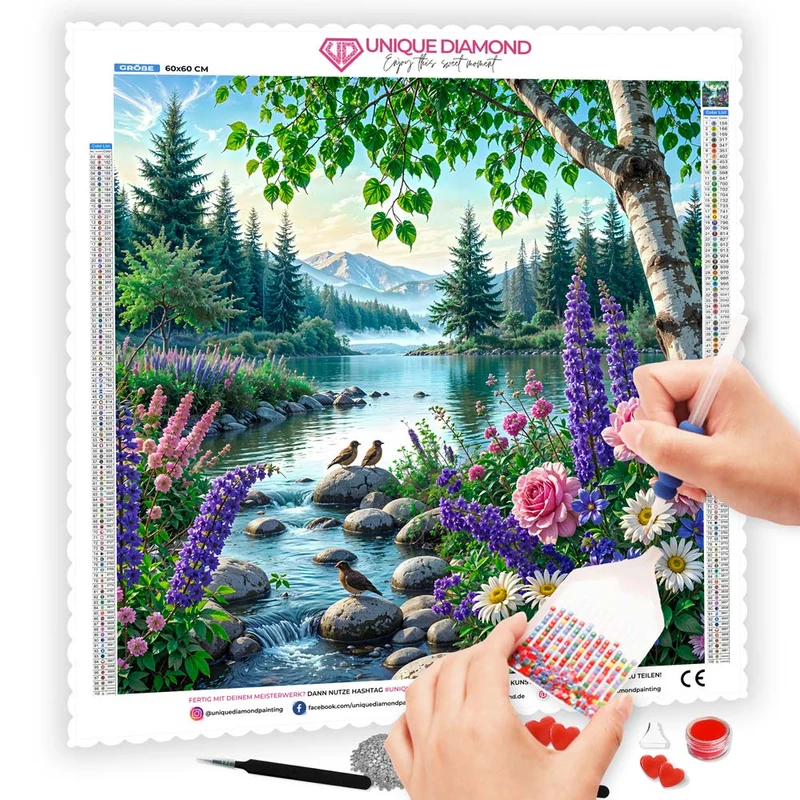 5D Diamond Painting – Morgen am Blütensee
