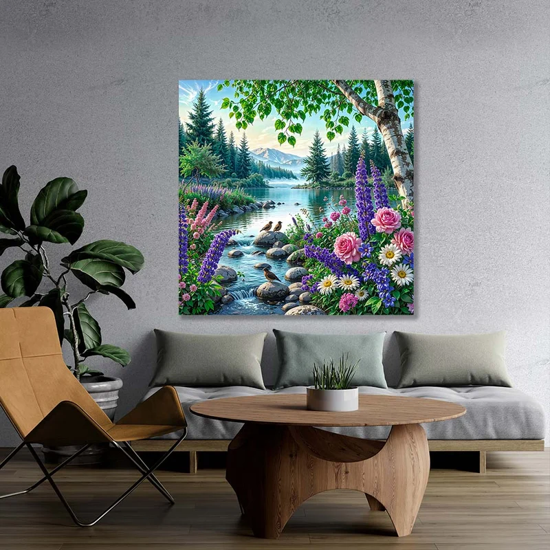 5D Diamond Painting – Morgen am Blütensee