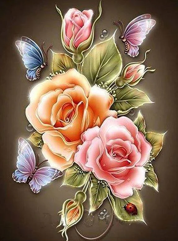 Flowers Butterfly Rose Resin PIX-54