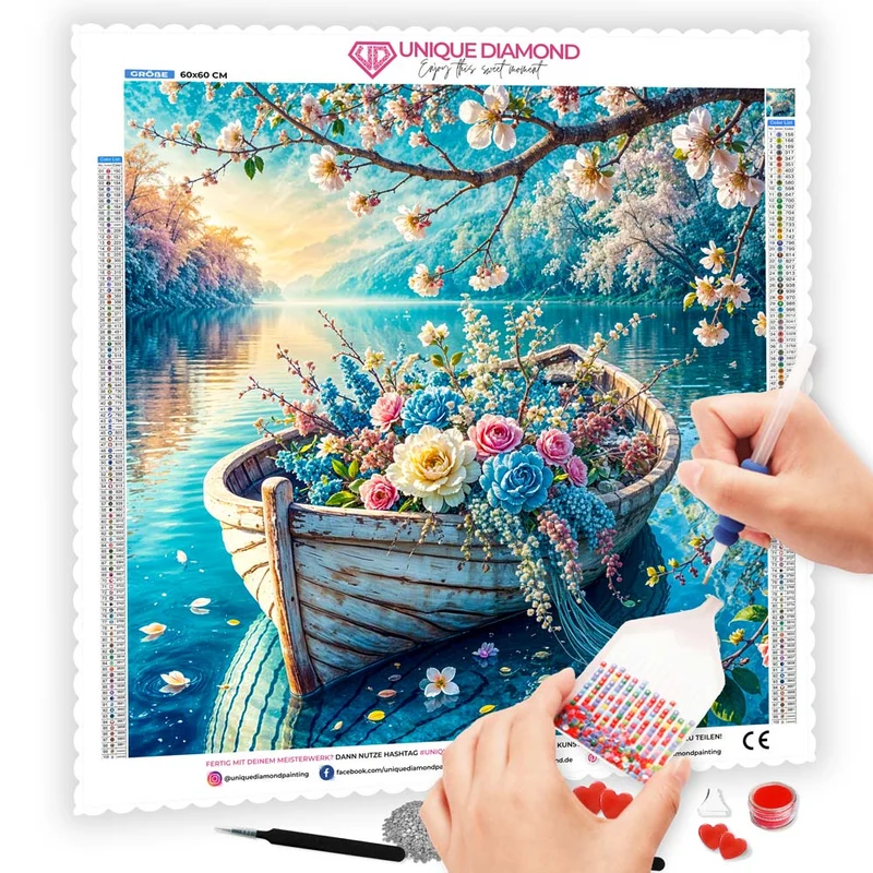 5D Diamond Painting – Blütenboot auf stillem See