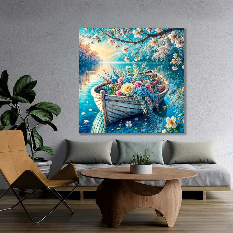 5D Diamond Painting – Blütenboot auf stillem See