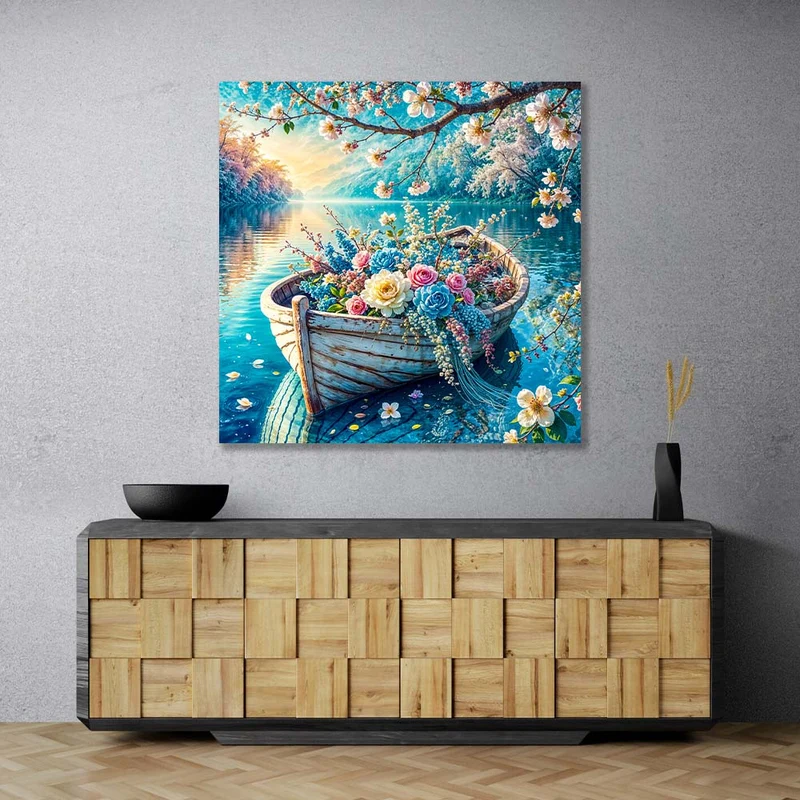 5D Diamond Painting – Blütenboot auf stillem See