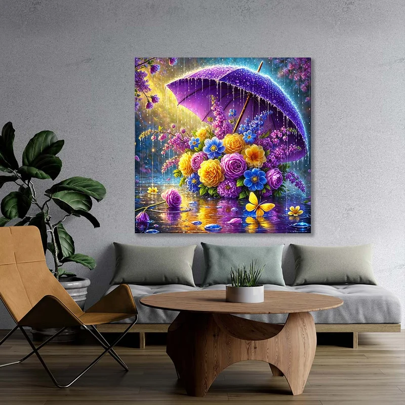 5D Diamond Painting – Blütenschirm im Frühlingsregen