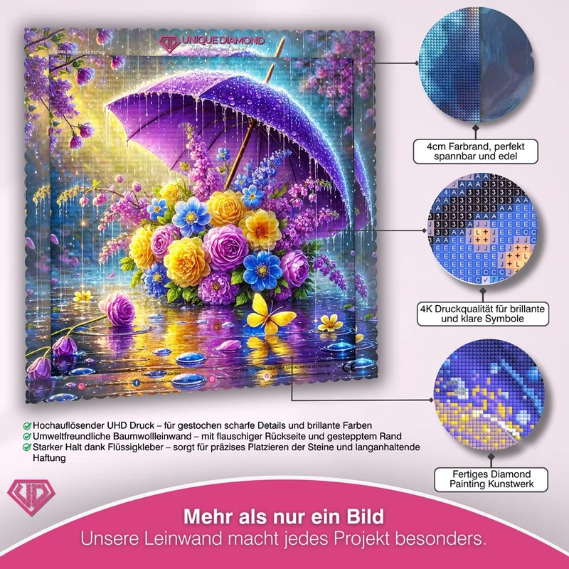 5D Diamond Painting – Blütenschirm im Frühlingsregen