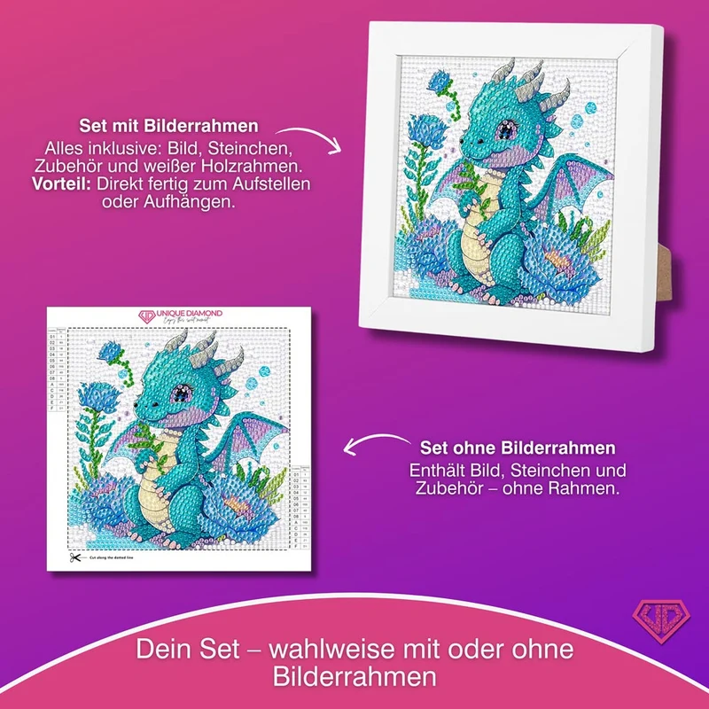 5D Diamond Painting Blüten-Drache Lumi mit Strasssteinchen