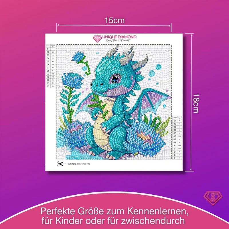 5D Diamond Painting Blüten-Drache Lumi mit Strasssteinchen