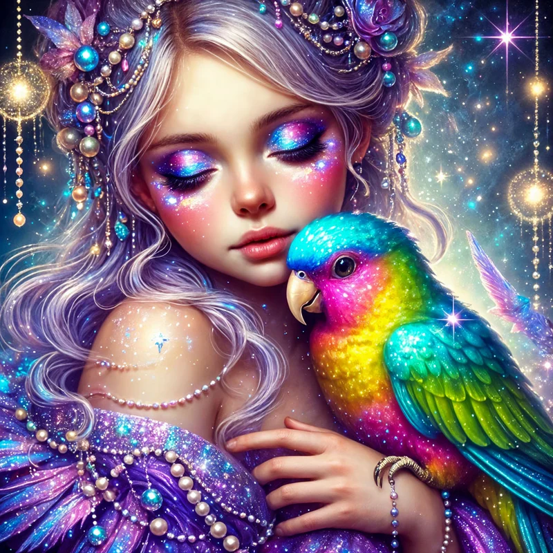 5D Diamond Painting – Sternenelfe mit Regenbogenvogel