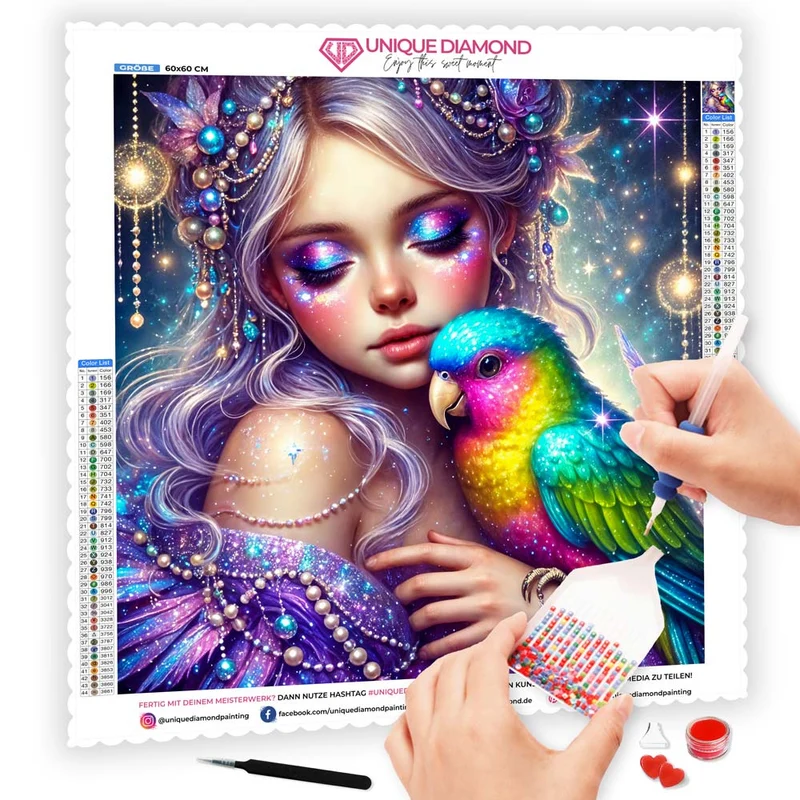 5D Diamond Painting – Sternenelfe mit Regenbogenvogel
