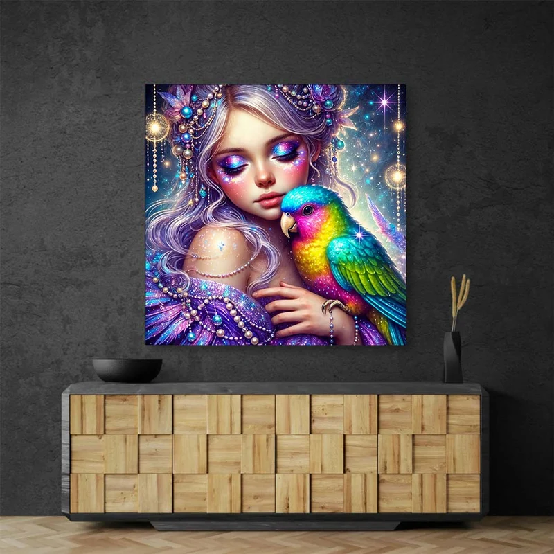 5D Diamond Painting – Sternenelfe mit Regenbogenvogel