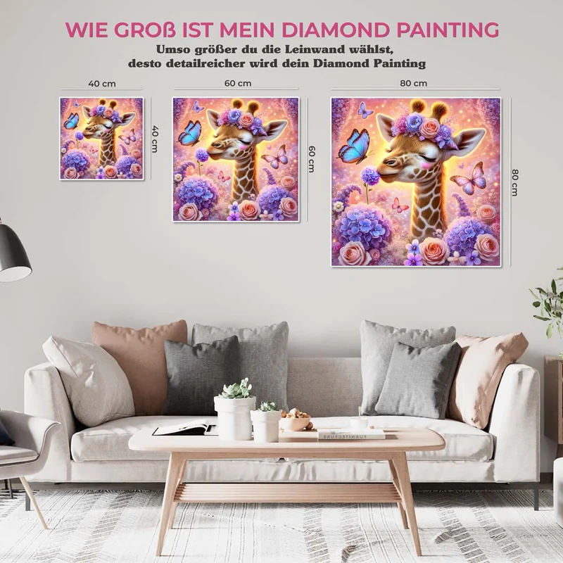5D Diamond Painting – Giraffenpoesie im Blütenzauber