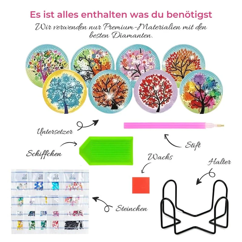 5D Diamond Painting Untersetzer – Baumzauber im Jahreslauf
