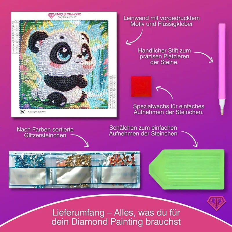 5D Diamond Painting Kleiner Panda im Dschungel mit Strasssteinchen