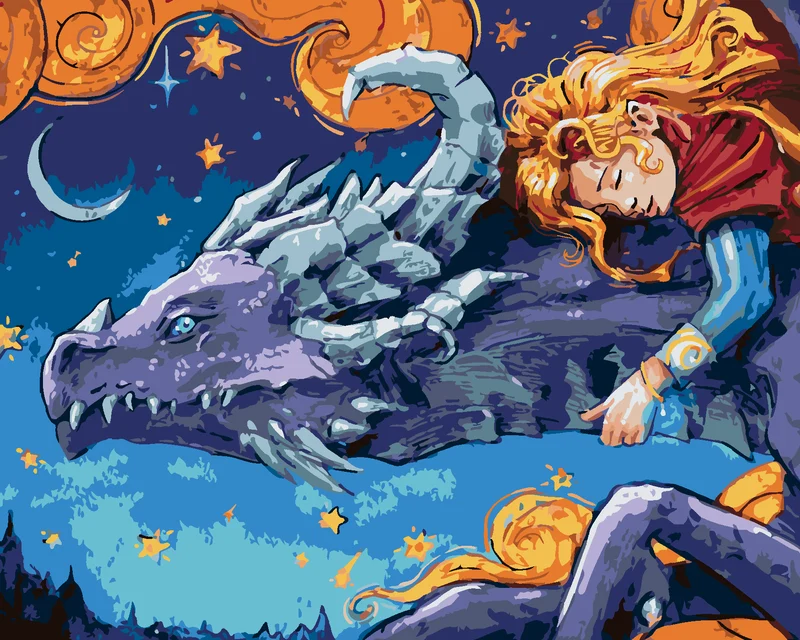Diamond painting - SCHLAFENDES GOLDLÖCKCHEN AUF EINEM DRACHEN