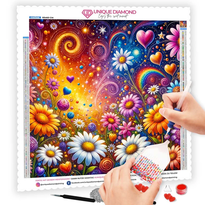 5D Diamond Painting – Blütenherzen im Farbenwirbel