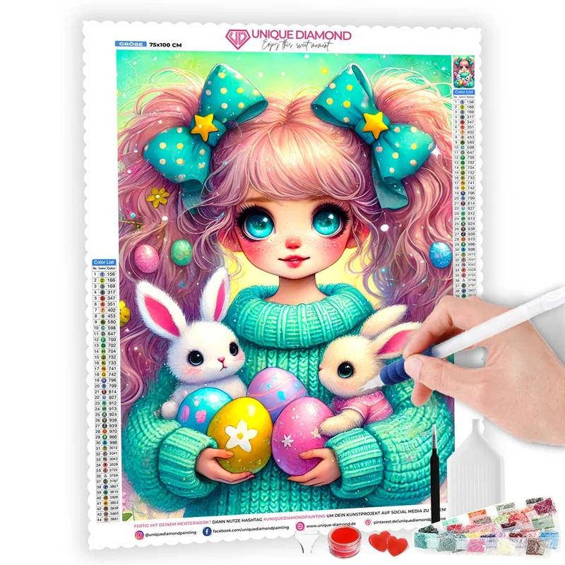 5D Diamond Painting – Osterzauber mit Mia und den Hasen