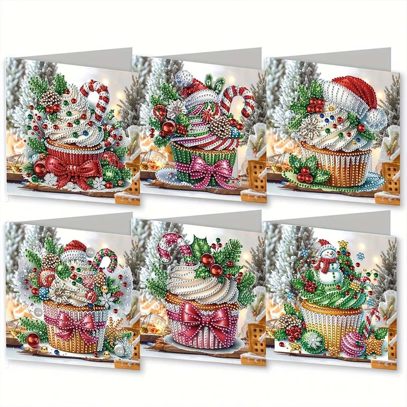 5D Diamond Painting Grußkarten – Weihnachtliche Cupcake 6 Stück