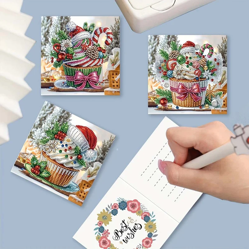 5D Diamond Painting Grußkarten – Weihnachtliche Cupcake 6 Stück