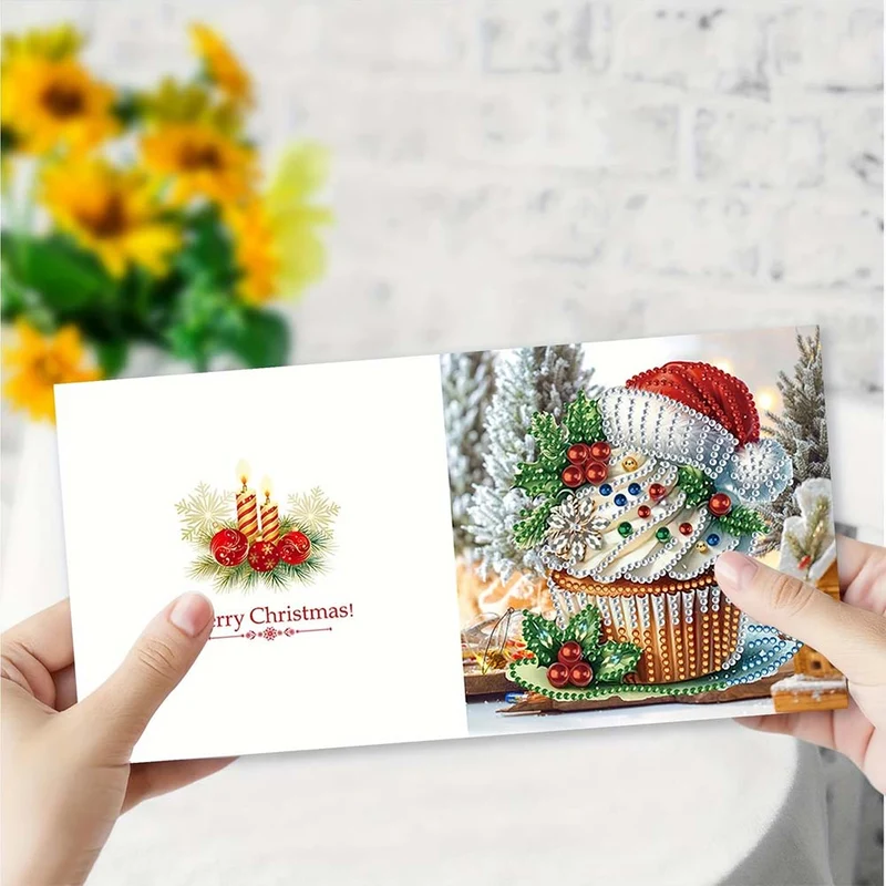 5D Diamond Painting Grußkarten – Weihnachtliche Cupcake 6 Stück