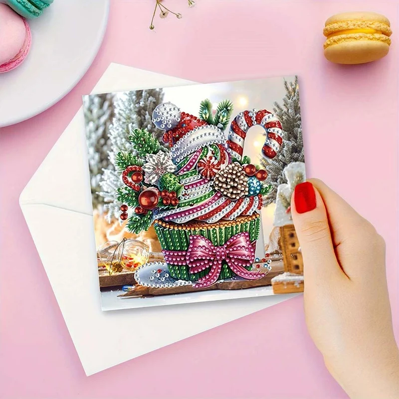 5D Diamond Painting Grußkarten – Weihnachtliche Cupcake 6 Stück