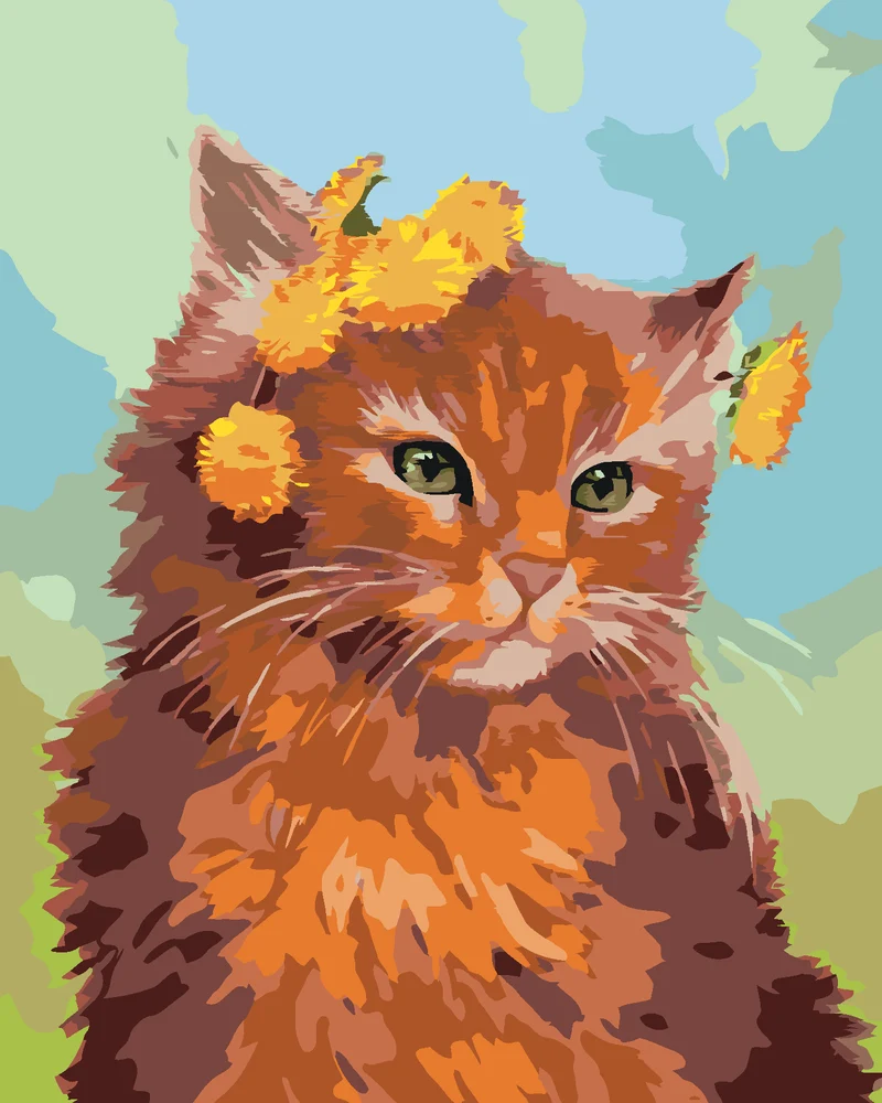 Diamond painting - ROTER KATER MIT LÖWENZAHN (MYROSLAVA VOLOSCHUK)