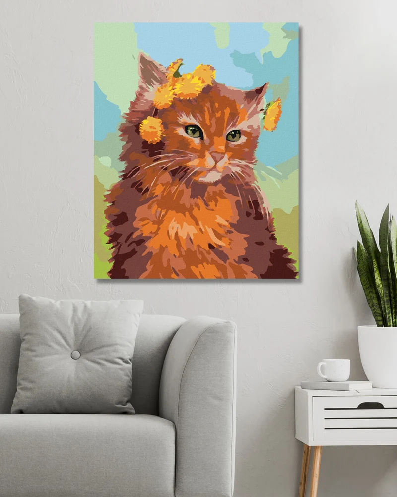Diamond painting - ROTER KATER MIT LÖWENZAHN (MYROSLAVA VOLOSCHUK)