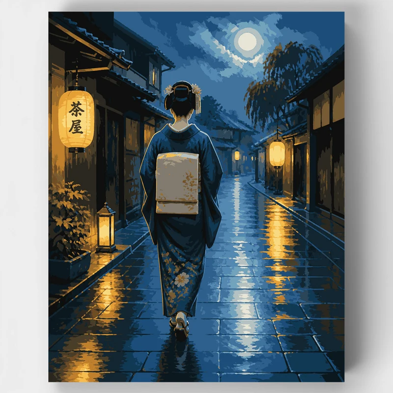 Geisha in the Rain - Paint by Numbers Kit