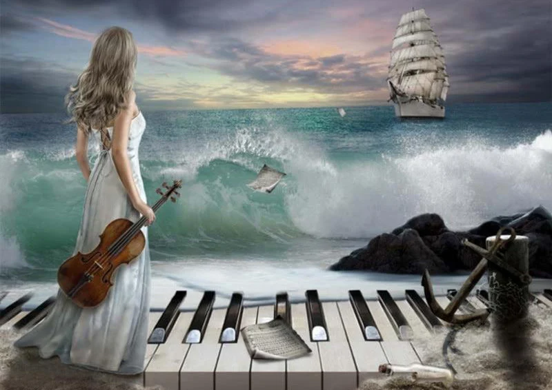 Blue Sea Piano and Beauty Women PIX-87
