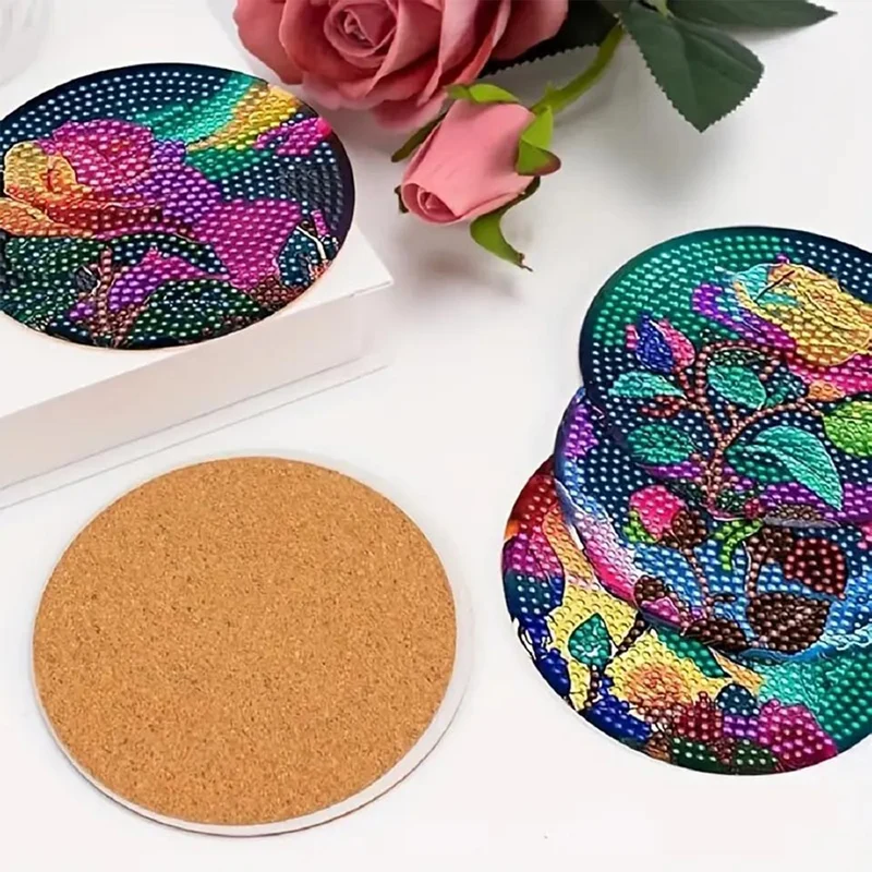 5D Diamond Painting Untersetzer Regenbogen Rosen