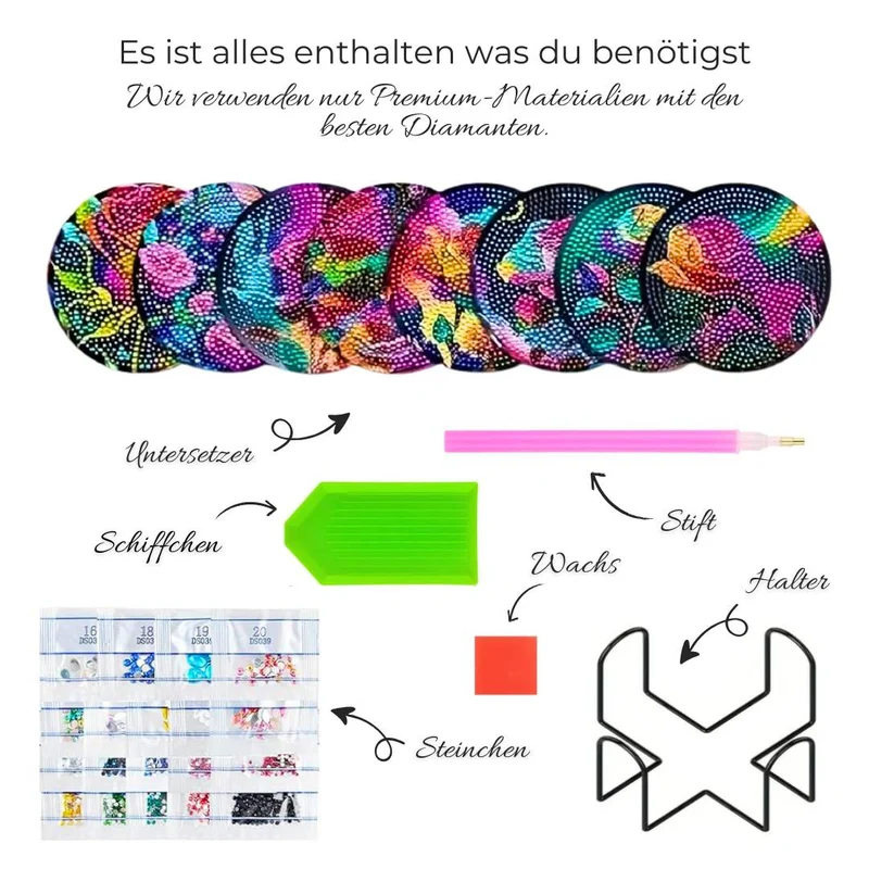 5D Diamond Painting Untersetzer Regenbogen Rosen