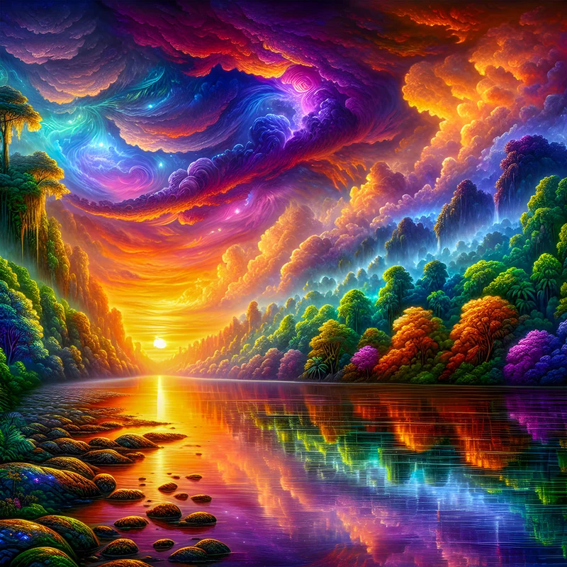 5D Diamond Painting – Sonnenfeuer im Zauberwald